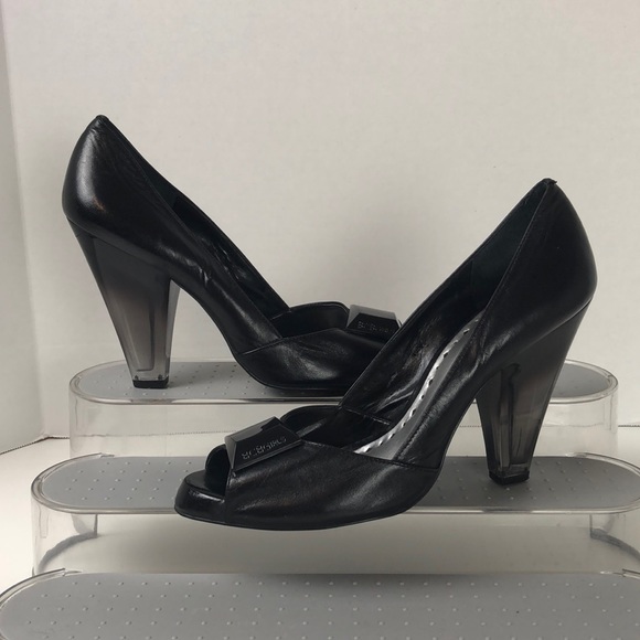 BCBG Girls Lucite Heel Peep Toe Black Shoes size 10 - Picture 3 of 16